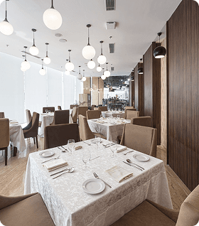 A 24-seat fine-dining training restaurant for multi-course experiences.