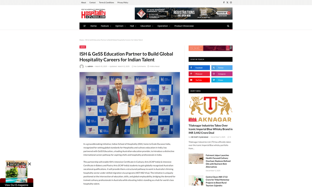 ISH & GeSS Education Partner to Build Global Hospitality Careers for Indian Talent