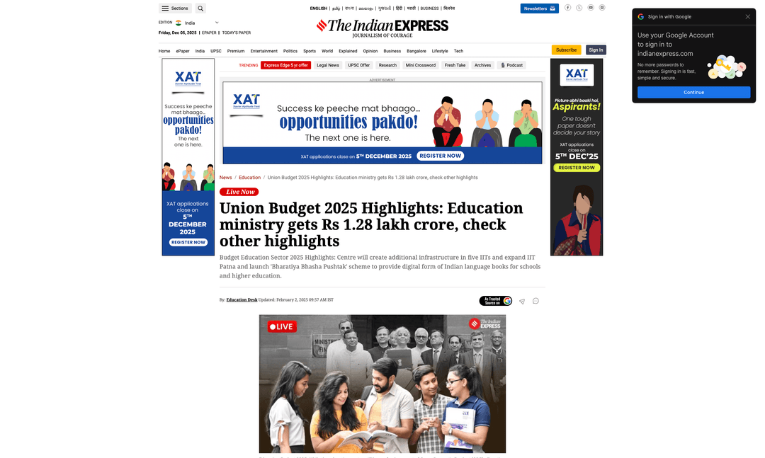 Union Budget 2025 Highlights: Education ministry gets Rs 1.28 lakh crore, check other highlights